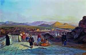 “Vista de Santiago desde el Cerro Santa Lucía hacia el oeste” Juan Mauricio Rugendas (1841)