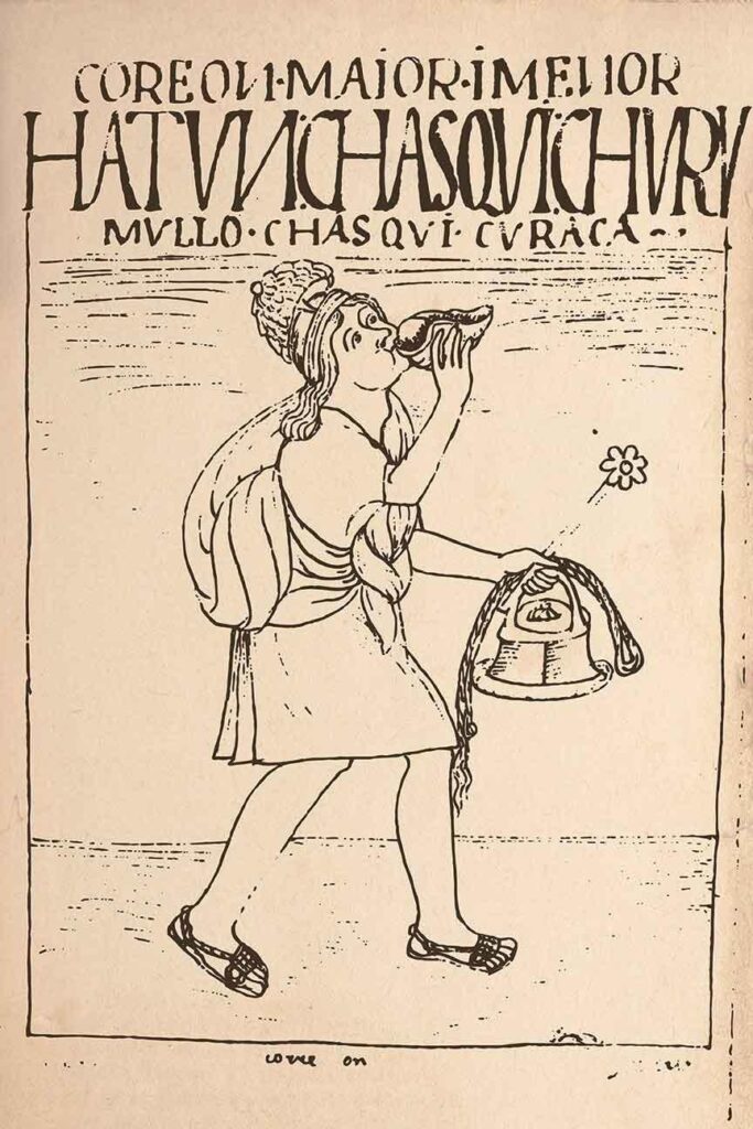 Ilustración colonial de un chasqui en "Primer nueva crónica y buen gobierno"